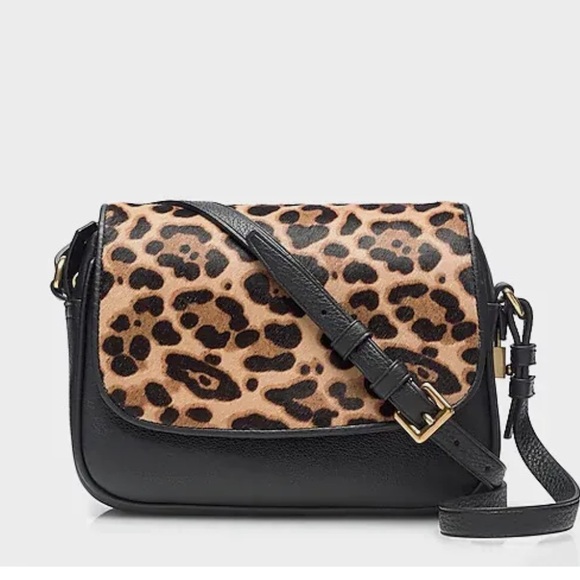 Nwot JCrew Collection Black Leathr Leopard Calf Hair Signet Flap Crossbody Bag - Picture 4 of 10
